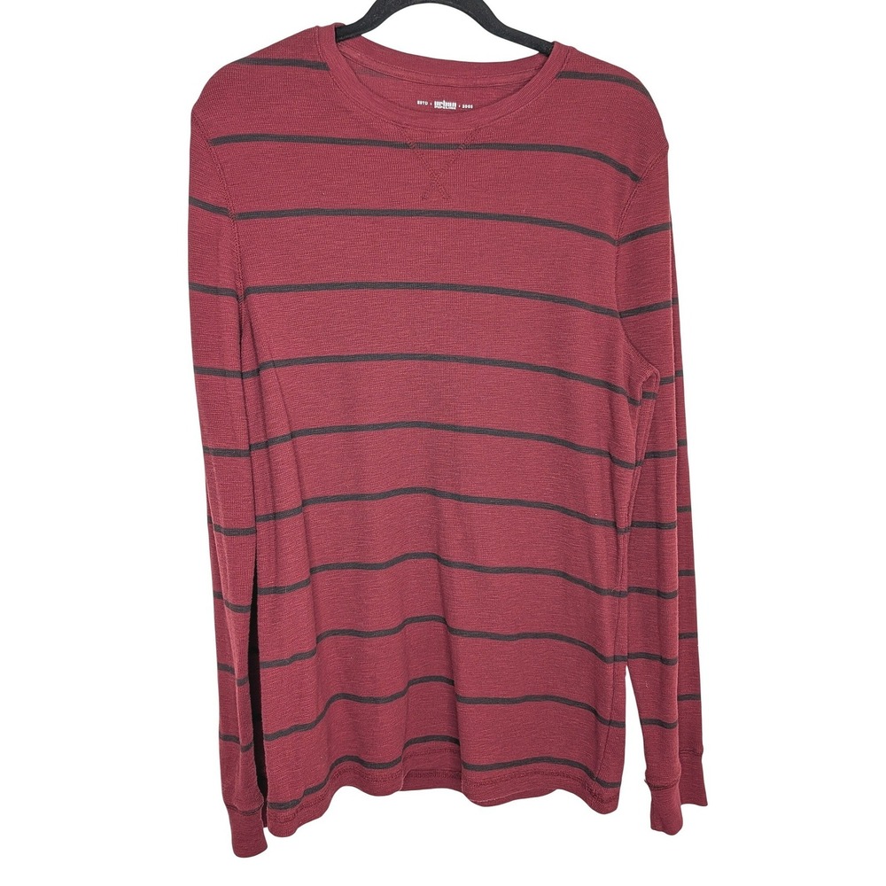 Urban Pipeline Mens Ultimate Thermal Shirt Maroon Burgundy Striped Waffle Knit L